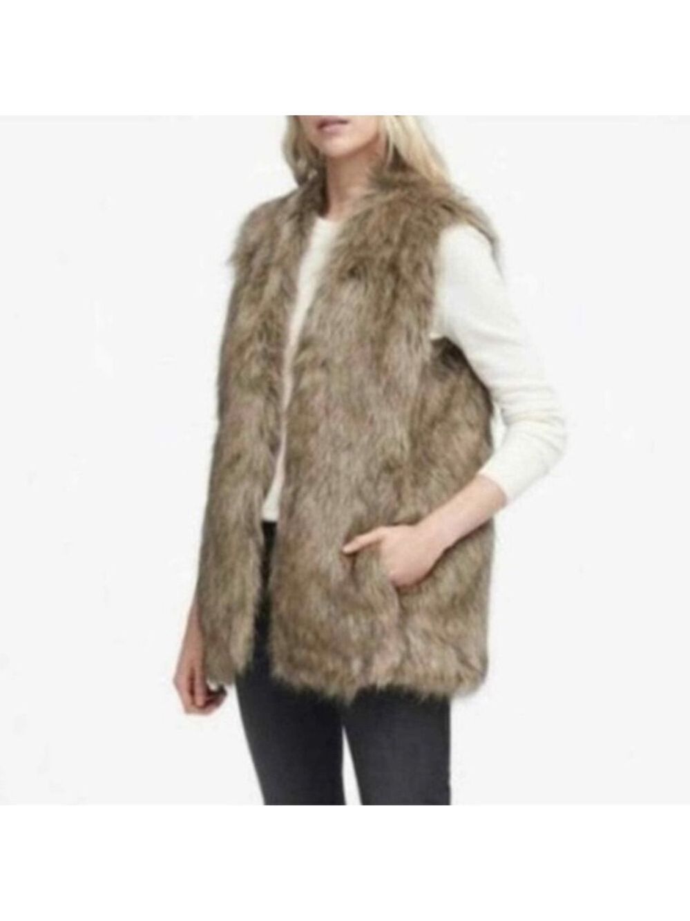 Banana Republic faux fur vest Womens Size Large Petite warm brown Casual